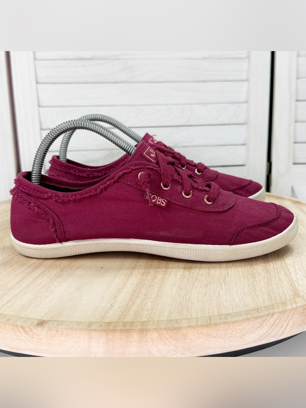 Bobs by Skechers B Cute Canvas Sneakers Burgundy Wine Red 8 Frayed Edge 33492